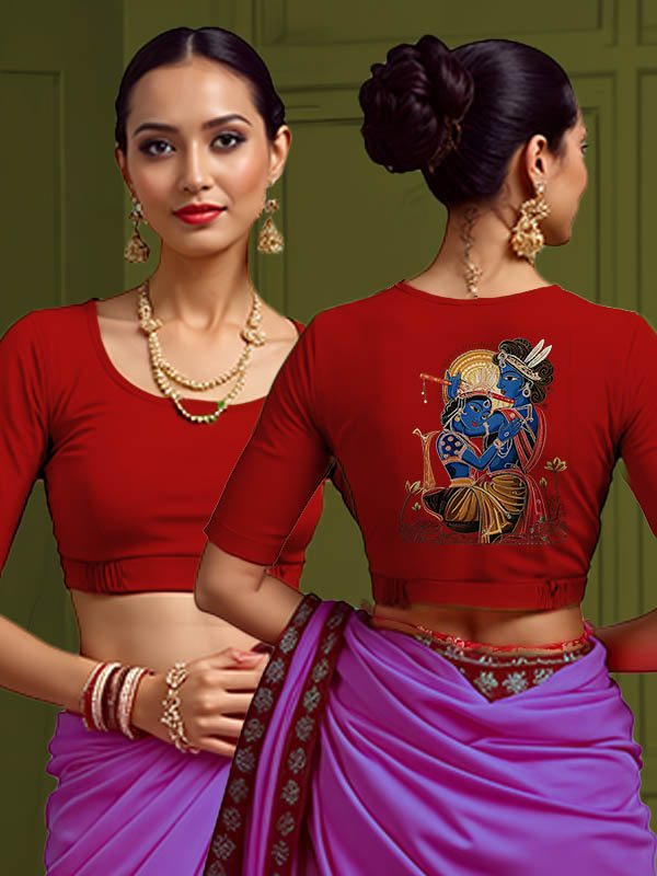 Back View plain-back-elbow-sleeves-sleeve-red-main-front-plain-front-back-radha-krishna-pond-back