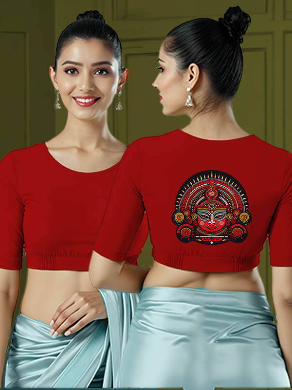 Back View plain-back-elbow-sleeves-sleeve-red-main-front-plain-front-back-red-black-kathakali