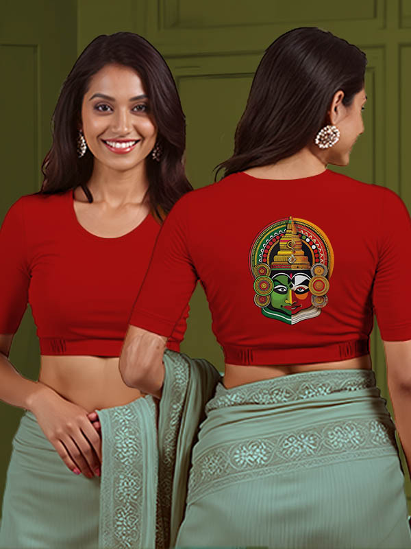 Back View plain-back-elbow-sleeves-sleeve-red-main-front-plain-front-back-red-green-kathakali