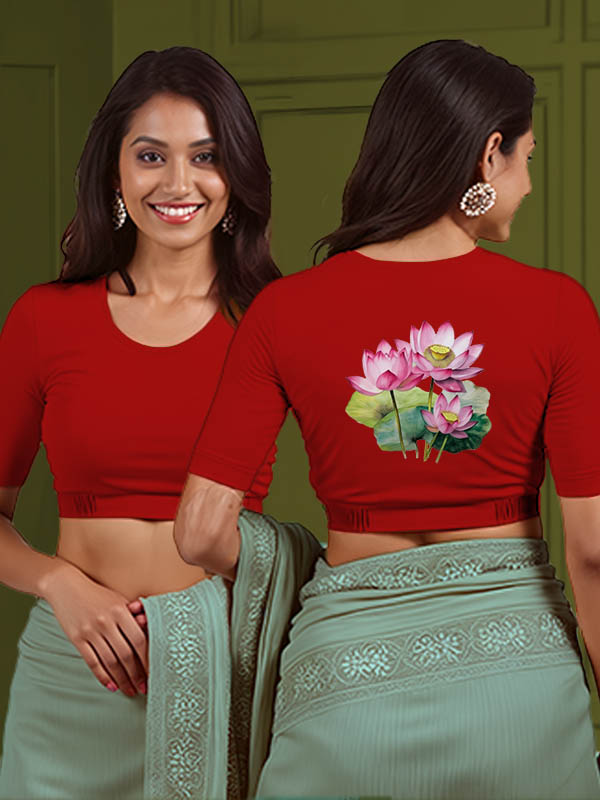 Back View plain-back-elbow-sleeves-sleeve-red-main-front-plain-front-back-watercolour-lotus