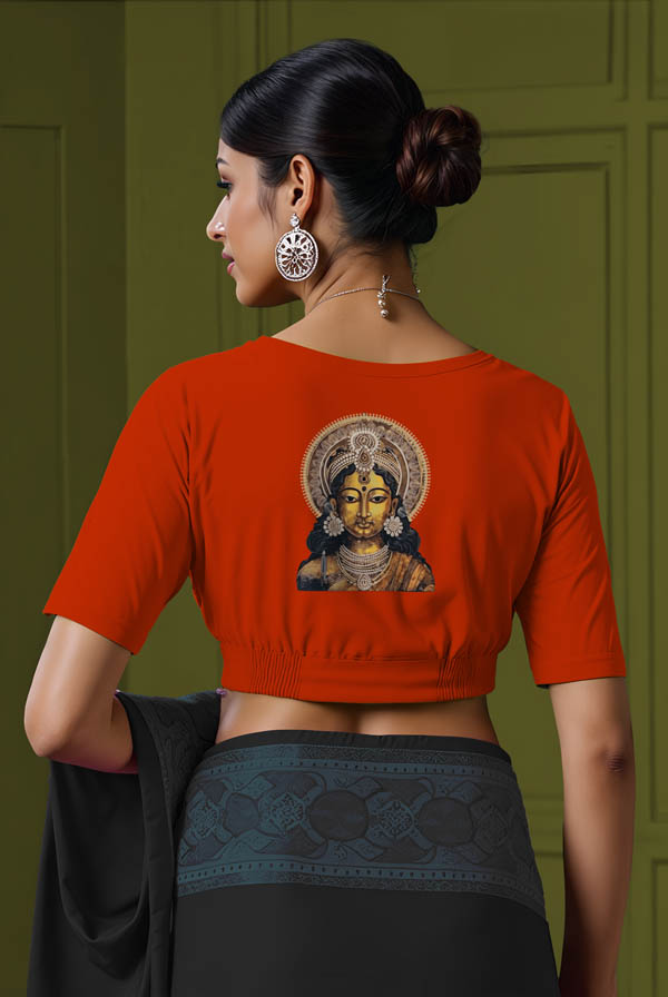 Back View plain-back-elbow-sleeves-sleeve-rust-orange-back-bronze-woman