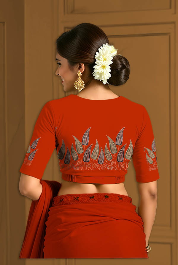 Back View plain-back-elbow-sleeves-sleeve-teal-back-abstact-leaves-border-horizontal-backl