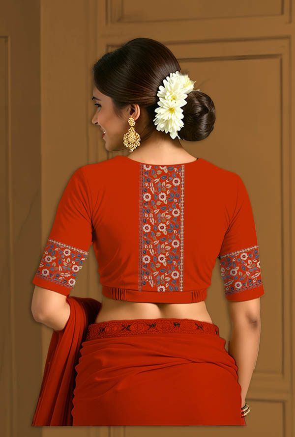 Back View plain-back-elbow-sleeves-sleeve-teal-back-kalamakarr-border-red-blue-vertical-back