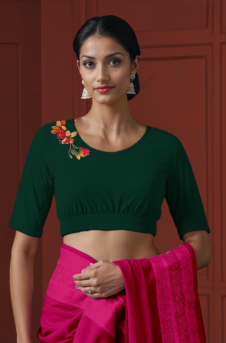 Front View plain-back-elbow-sleeves-sleeve-teal-front-multicoloured-exotic-birds-front