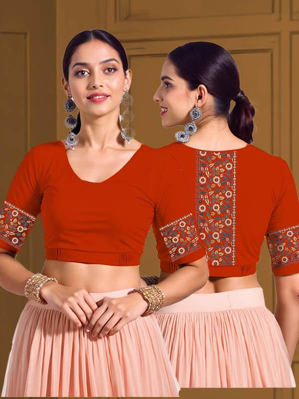 Back View plain-back-elbow-sleeves-sleeve-teal-main-front-plain-front-back-kalamakarr-border-red-blue-vertical-back