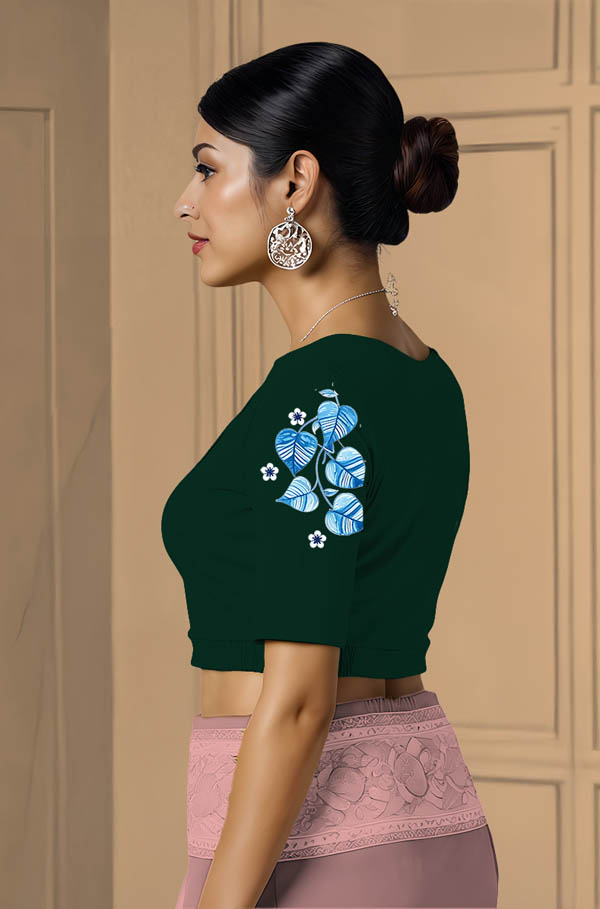 Left Sleeve View plain-back-elbow-sleeves-sleeve-teal-sleeve_left-blue-leaves-sleeve-left