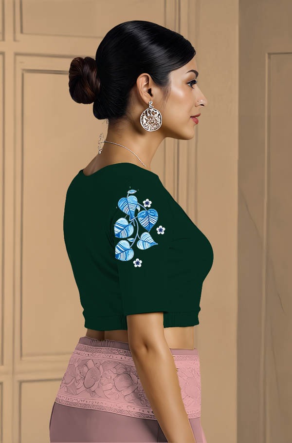 Right Sleeve View plain-back-elbow-sleeves-sleeve-teal-sleeve_right-blue-leaves-sleeve-right