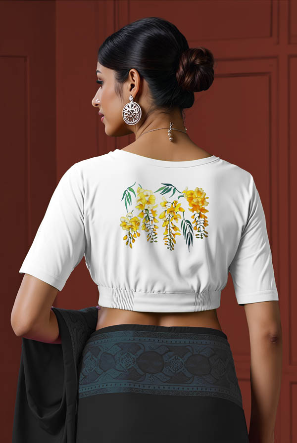 Back View plain-back-elbow-sleeves-sleeve-white-back-hanging-flowers-back