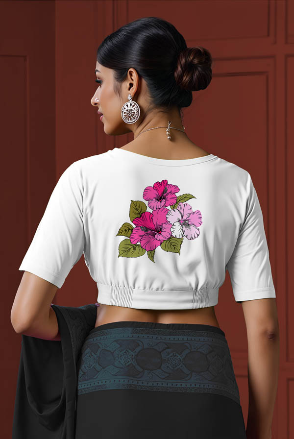 Back View plain-back-elbow-sleeves-sleeve-white-back-hibiscus-back