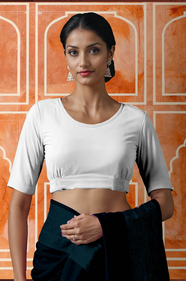 Front View plain-back-elbow-sleeves-sleeve-white-front-plain-front