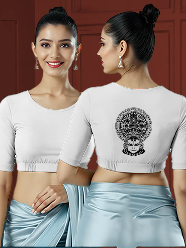Back View plain-back-elbow-sleeves-sleeve-white-main-front-plain-front-back-black-and-white-kathakali