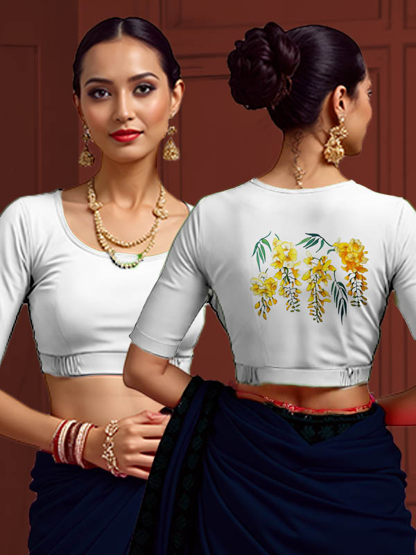 Back View plain-back-elbow-sleeves-sleeve-white-main-front-plain-front-back-hanging-flowers-back