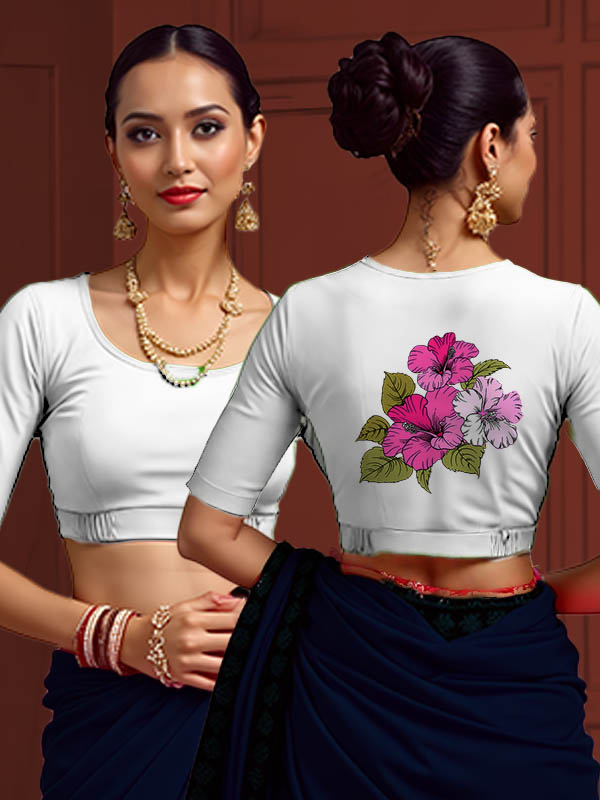 Back View plain-back-elbow-sleeves-sleeve-white-main-front-plain-front-back-hibiscus-back