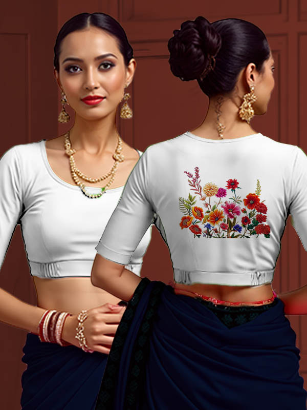 Back View plain-back-elbow-sleeves-sleeve-white-main-front-plain-front-back-wild-flowers-red-back