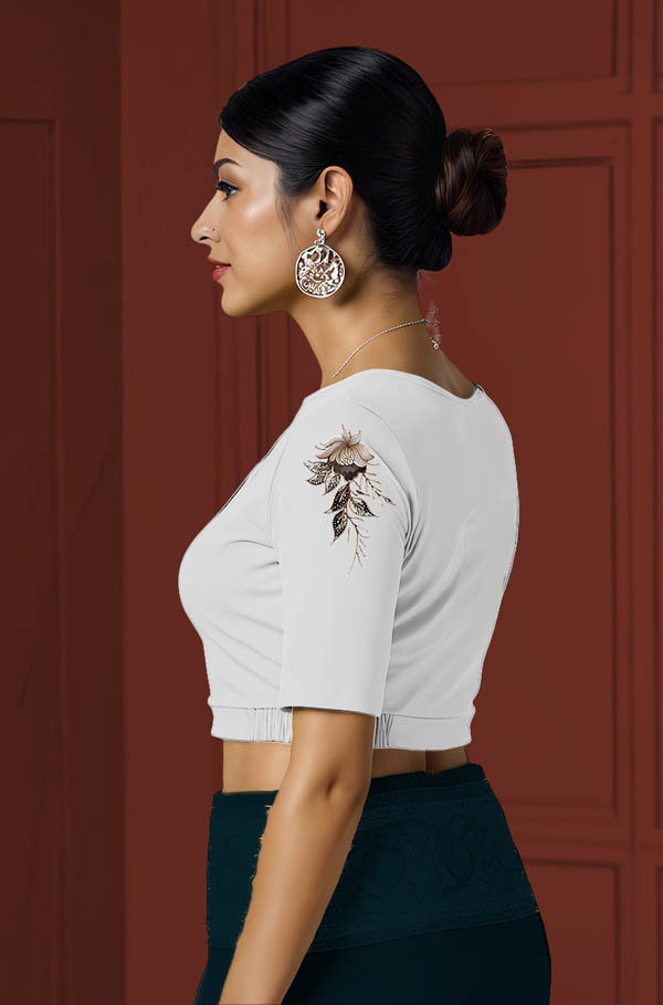 Left Sleeve View plain-back-elbow-sleeves-sleeve-white-sleeve_left-elegant-flowers-cream-sleeve-left