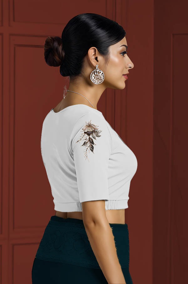 Right Sleeve View plain-back-elbow-sleeves-sleeve-white-sleeve_right-elegant-flowers-cream-sleeve-right