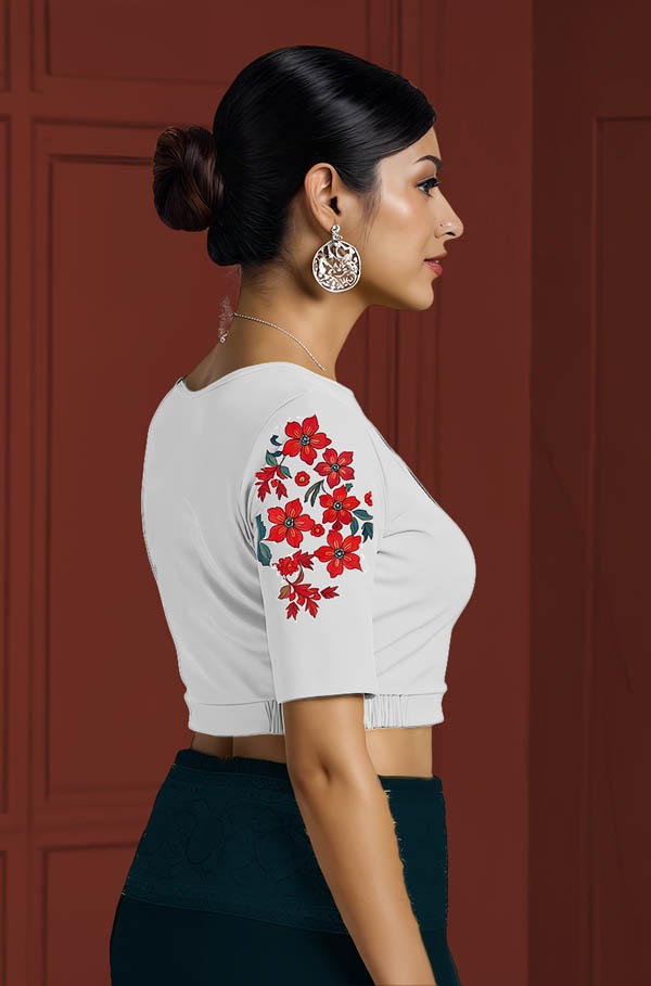 Right Sleeve View plain-back-elbow-sleeves-sleeve-white-sleeve_right-red-flowers-sleeve-right