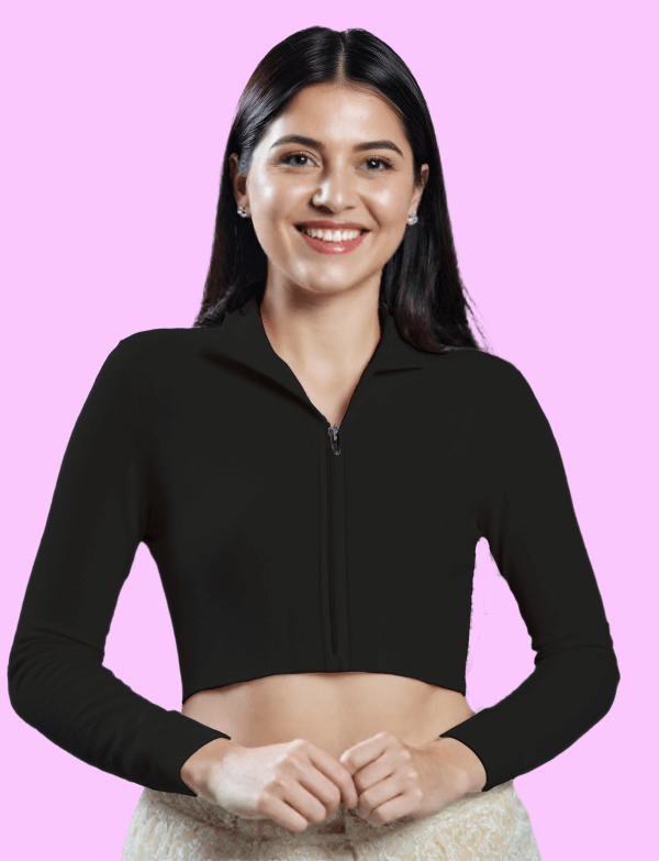 Front View plain-back-long-sleeves-sleeve-black-front-plain-front