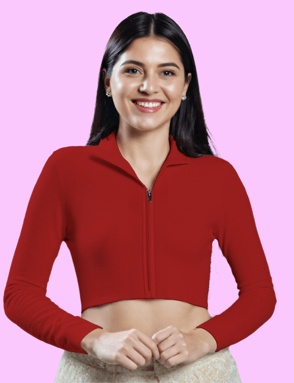 Front View plain-back-long-sleeves-sleeve-red-front-plain-front