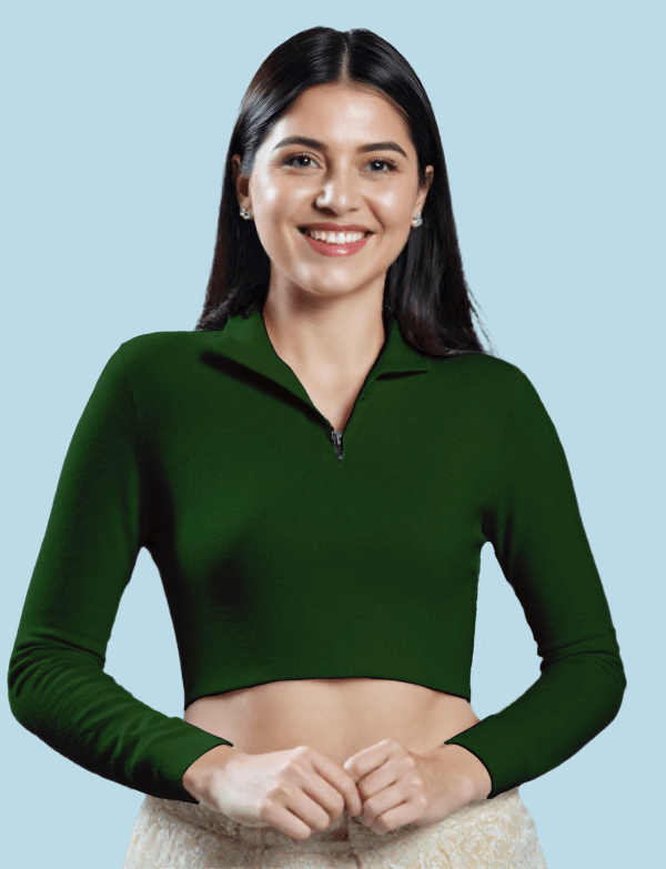 Front View plain-back-long-sleeves-sleeve-dark-green-front-plain-front