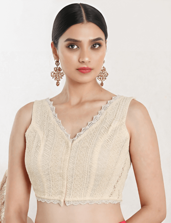 Front View deep-v-back-sleeveless-sleeve-cream-lace-front-plain-front