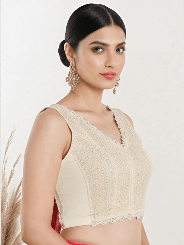 Right Sleeve View deep-v-back-sleeveless-sleeve-cream-lace-sleeve_right-plain-sleeve-right