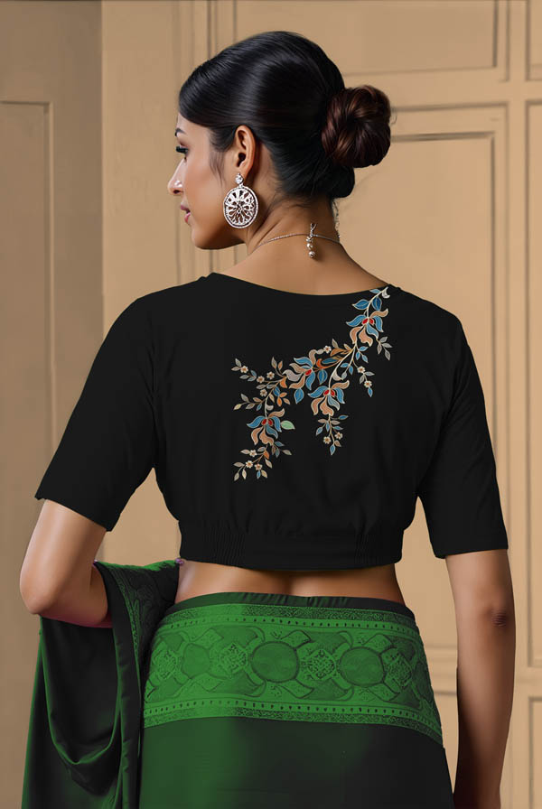 Back View plain-back-elbow-sleeves-sleeve-black-back-blue-vine-back
