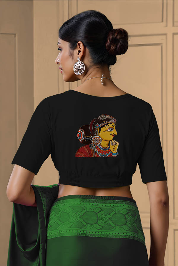 Back View plain-back-elbow-sleeves-sleeve-black-back-kalamkari-woman-face-back