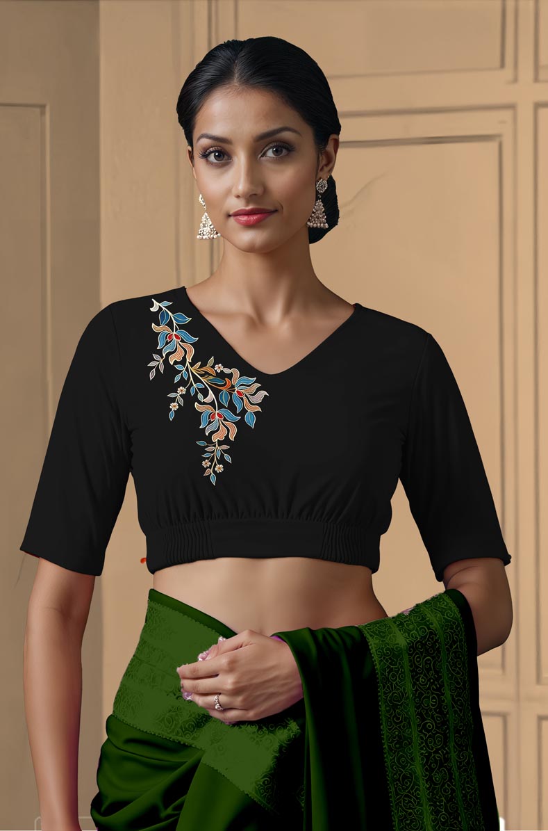 Front View plain-back-elbow-sleeves-sleeve-black-front-blue-vine-front