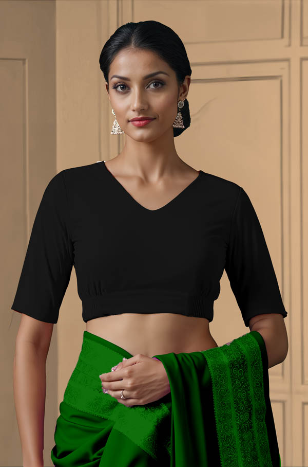 Front View plain-back-elbow-sleeves-sleeve-black-front-plain-front