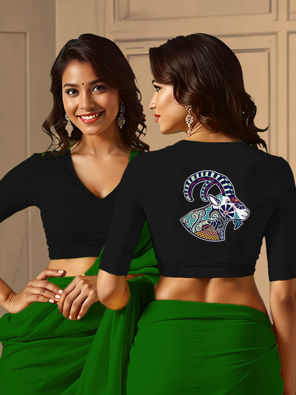 Back View plain-back-elbow-sleeves-sleeve-black-main-front-plain-front-back-capricorn-back