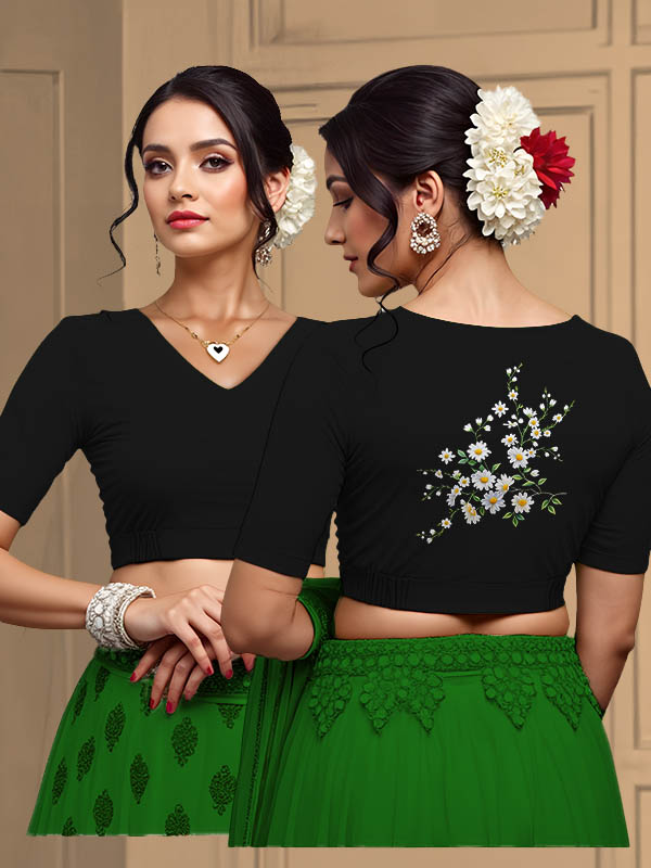 Back View plain-back-elbow-sleeves-sleeve-black-main-front-plain-front-back-dasies-back