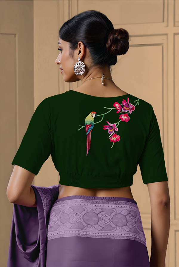 Back View plain-back-elbow-sleeves-sleeve-dark-green-back-parrot-back
