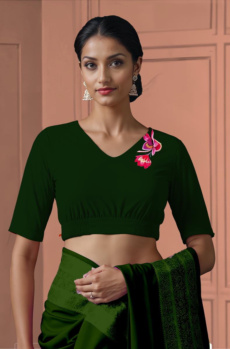 Front View plain-back-elbow-sleeves-sleeve-dark-green-front-parrot-front