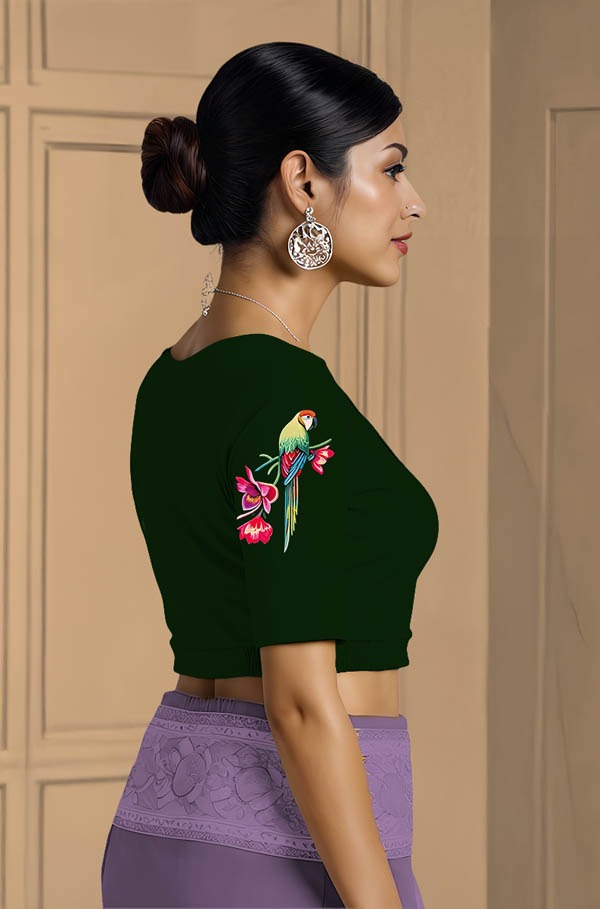 Right Sleeve View plain-back-elbow-sleeves-sleeve-dark-green-sleeve_right-parrot-sleeve-right