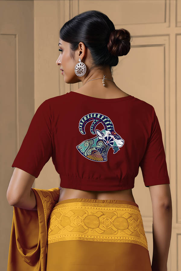 Back View plain-back-elbow-sleeves-sleeve-dark-red-back-capricorn-back
