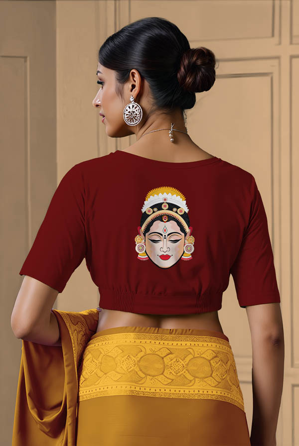 Back View plain-back-elbow-sleeves-sleeve-dark-red-back-festive-dancer