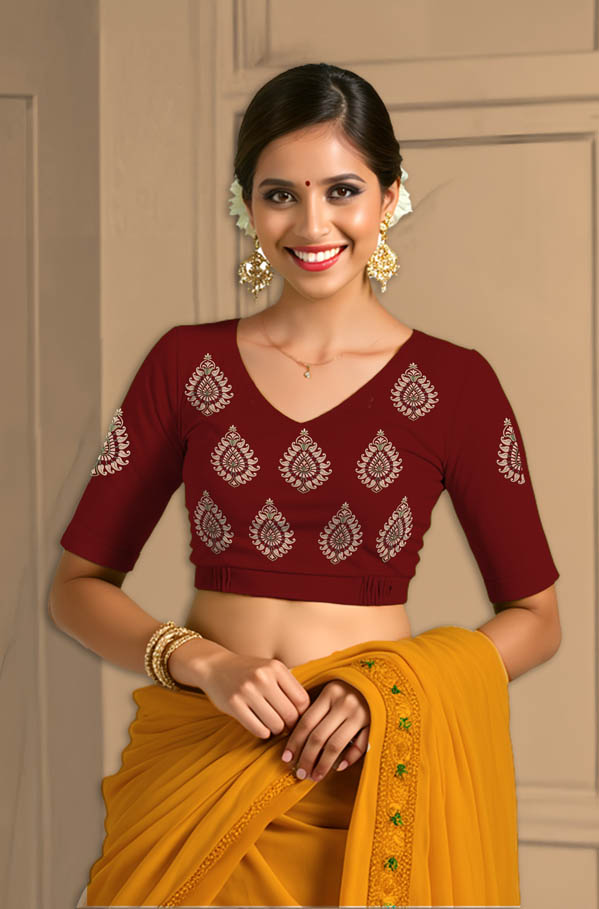 Front View plain-back-elbow-sleeves-sleeve-dark-red-front-cream-teardrop-butta-front