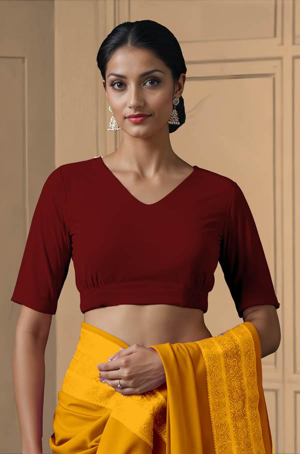 Front View plain-back-elbow-sleeves-sleeve-dark-red-front-plain-front