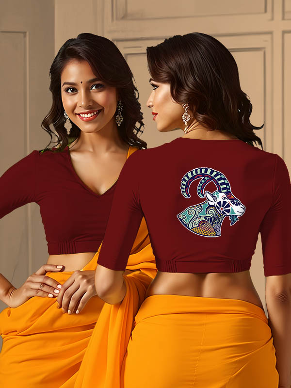 Back View plain-back-elbow-sleeves-sleeve-dark-red-main-front-plain-front-back-capricorn-back