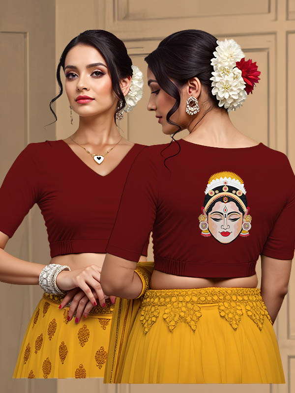 Back View plain-back-elbow-sleeves-sleeve-dark-red-main-front-plain-front-back-festive-dancer