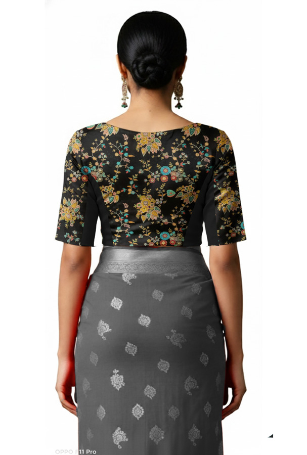 Back View plain-back-elbow-sleeves-sleeve-embroidery-black-back-plain-back