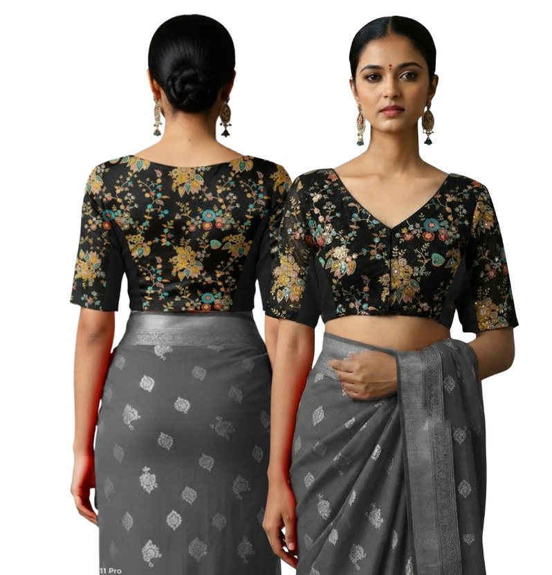 Back View plain-back-elbow-sleeves-sleeve-embroidery-black-main-front-plain-front-back-plain-back