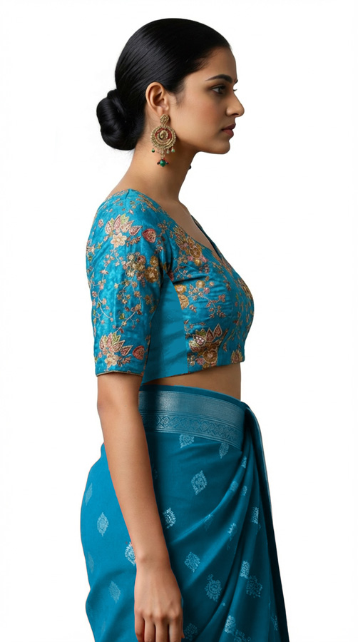 Right Sleeve View plain-back-elbow-sleeves-sleeve-embroidery-peacock-blue-sleeve_right-plain-sleeve-right