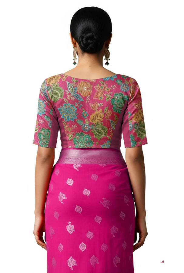 Back View plain-back-elbow-sleeves-sleeve-embroidery-pink-back-plain-back