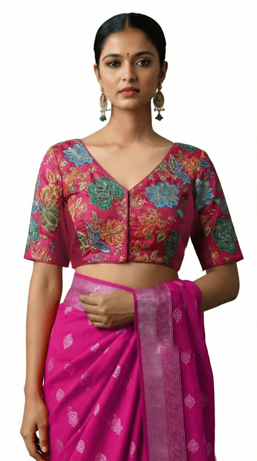 Front View plain-back-elbow-sleeves-sleeve-embroidery-pink-front-plain-front