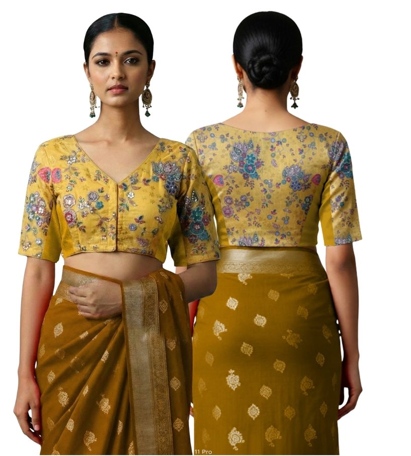 Back View plain-back-elbow-sleeves-sleeve-embroidery-yellow-main-front-plain-front-back-plain-back