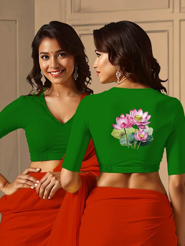 Back View plain-back-elbow-sleeves-sleeve-forest-green-main-front-plain-front-back-watercolour-lotus