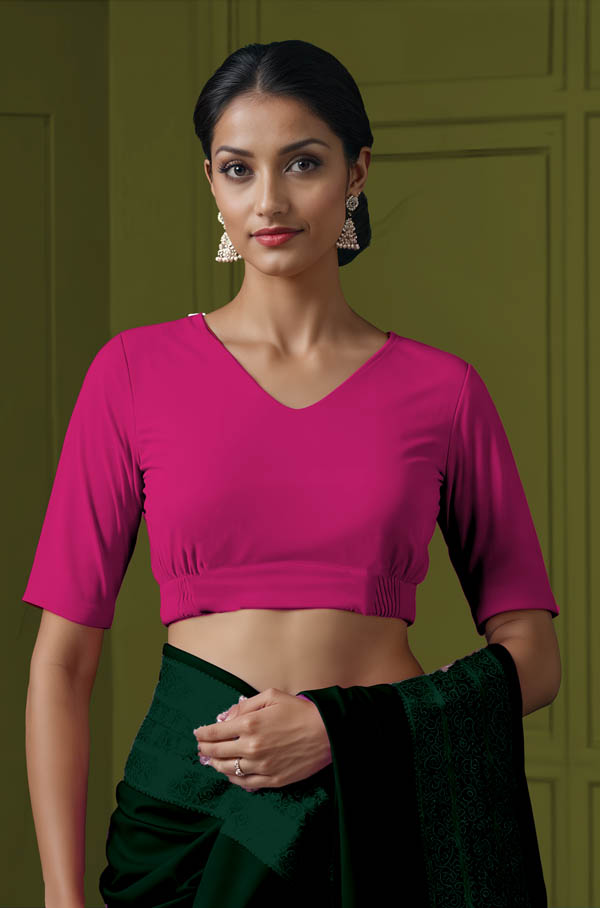 Front View plain-back-elbow-sleeves-sleeve-hot-pink-front-plain-front