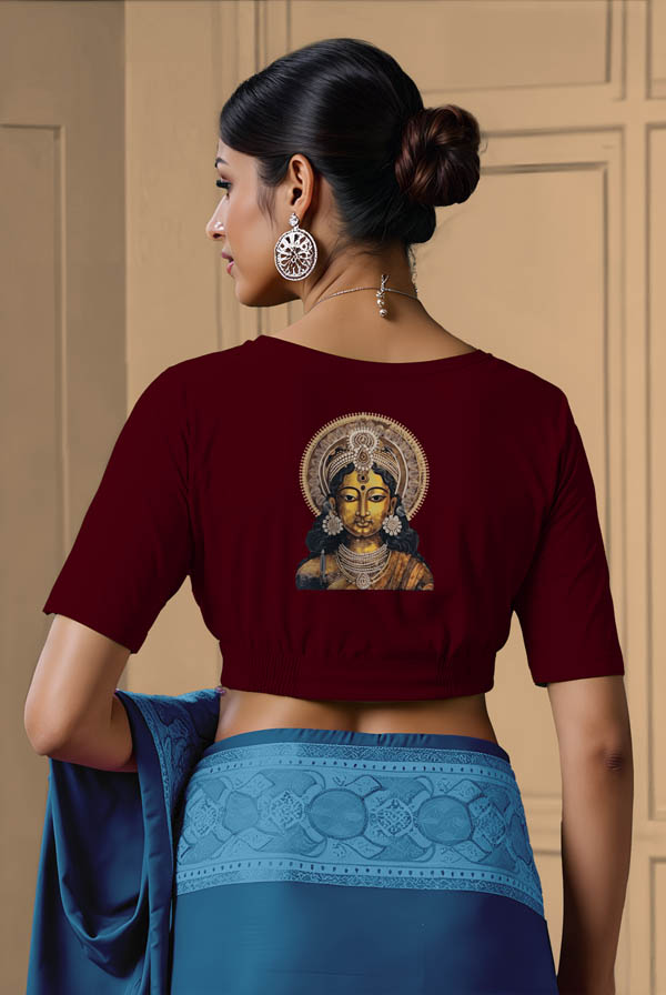 Back View plain-back-elbow-sleeves-sleeve-maroon-back-bronze-woman